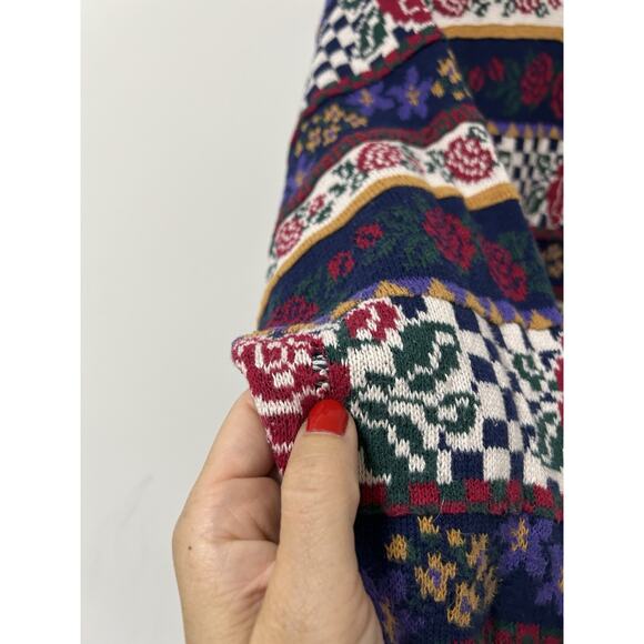 80's Vintage 3D Knit Floral Rose Sweater Size Large Cotton Grandma Cottage - Picture 3 of 9
